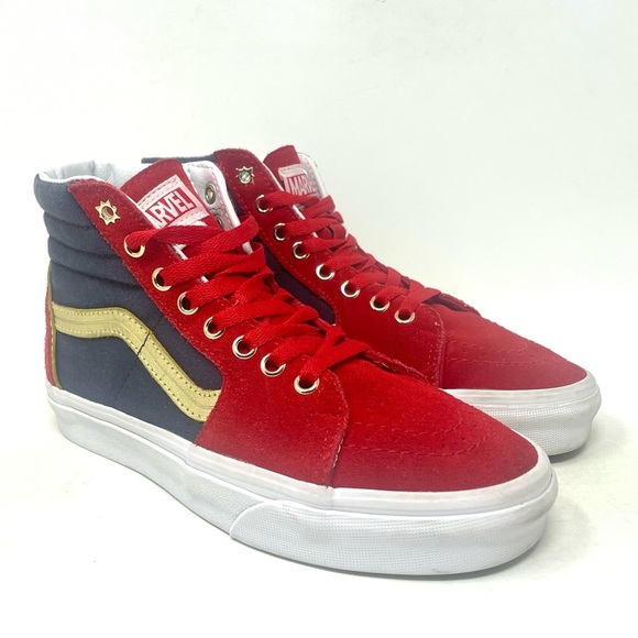 Vans Old Skool High Top Captain Marvel Blue Red Gold Womens 6.5 - Picture 2 of 10